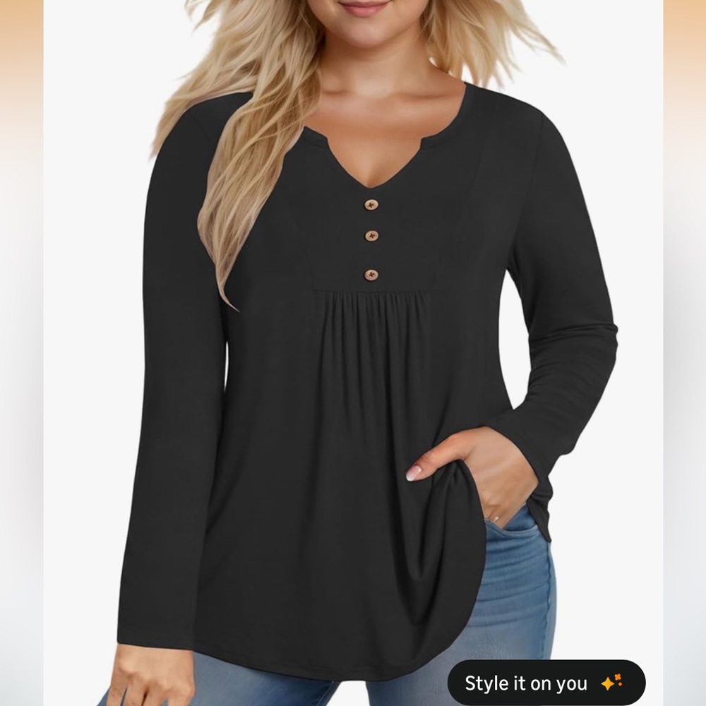 Set of two plus size Dressy-Tops V Neck Flowy Pleated Long Sleeve Tunic Fall